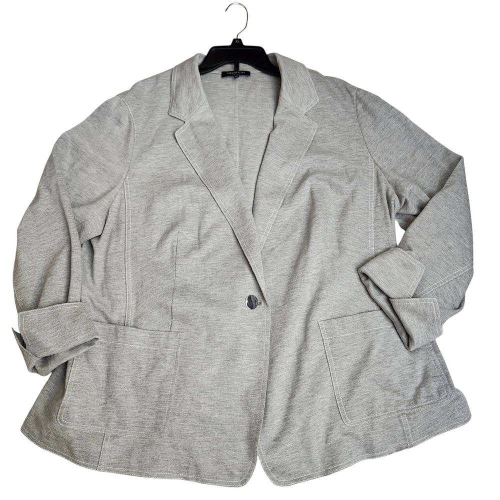 Lafayette 148 New York Womens 22W Heather Grey Knit Single Button Blazer Jacket - Picture 9 of 10